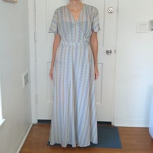 Blue Wrap Dress with Gold, Pink and Dark Blue Detailing - Size Small